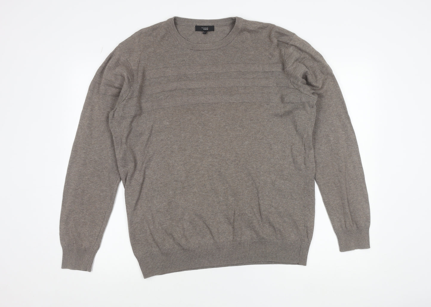 Thomas Nash Men's Grey Cotton Crew Neck Jumper Size L