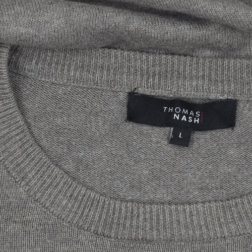 Thomas Nash Men's Grey Cotton Crew Neck Jumper Size L