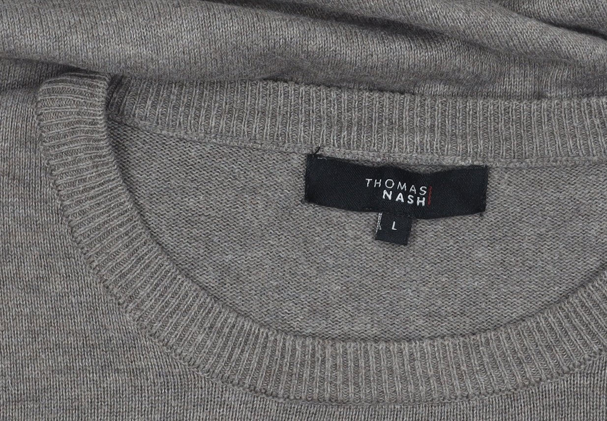 Thomas Nash Men's Grey Cotton Crew Neck Jumper Size L