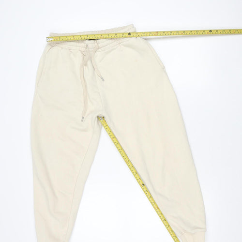 ZARA Women's Beige Fleece Jogger Trousers M Elastic Waist Comfort Fit