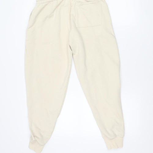 ZARA Women's Beige Fleece Jogger Trousers M Elastic Waist Comfort Fit