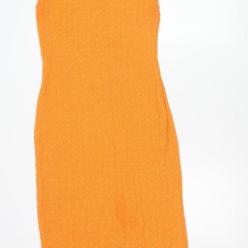 Zara Womens Orange Bodycon Strapless Midi Dress Size L
