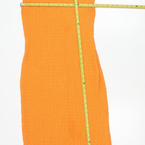 Zara Womens Orange Bodycon Strapless Midi Dress Size L