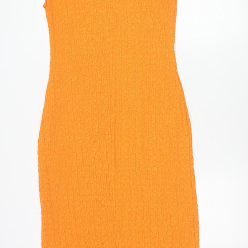 Zara Womens Orange Bodycon Strapless Midi Dress Size L