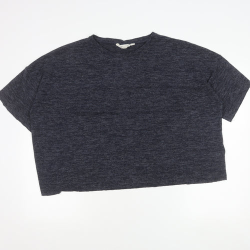 ZARA Women Blue Cropped Relaxed Fit Jersey T-Shirt Size L