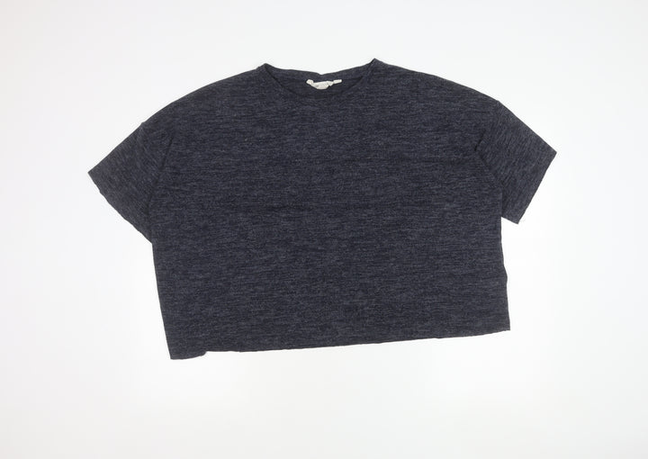 ZARA Women Blue Cropped Relaxed Fit Jersey T-Shirt Size L