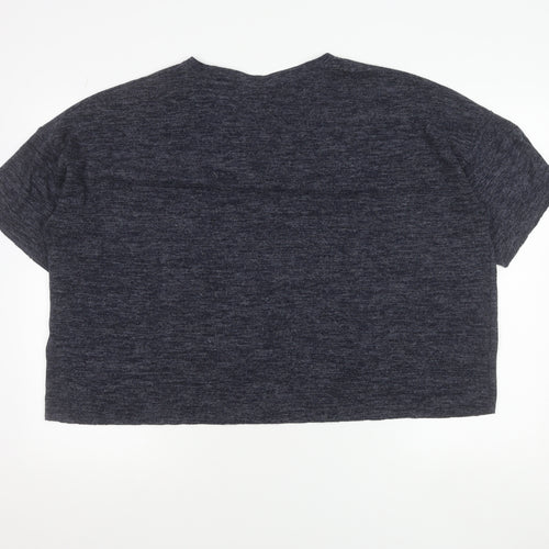 ZARA Women Blue Cropped Relaxed Fit Jersey T-Shirt Size L