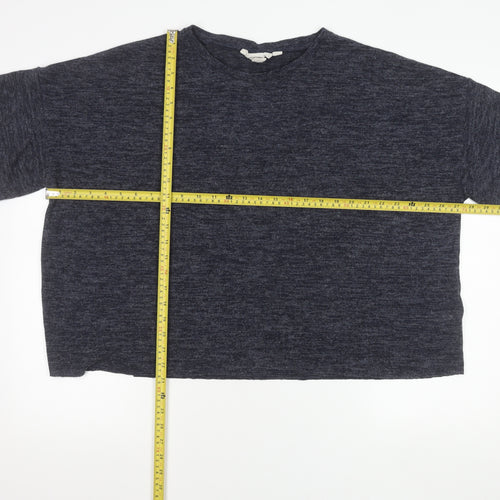 ZARA Women Blue Cropped Relaxed Fit Jersey T-Shirt Size L