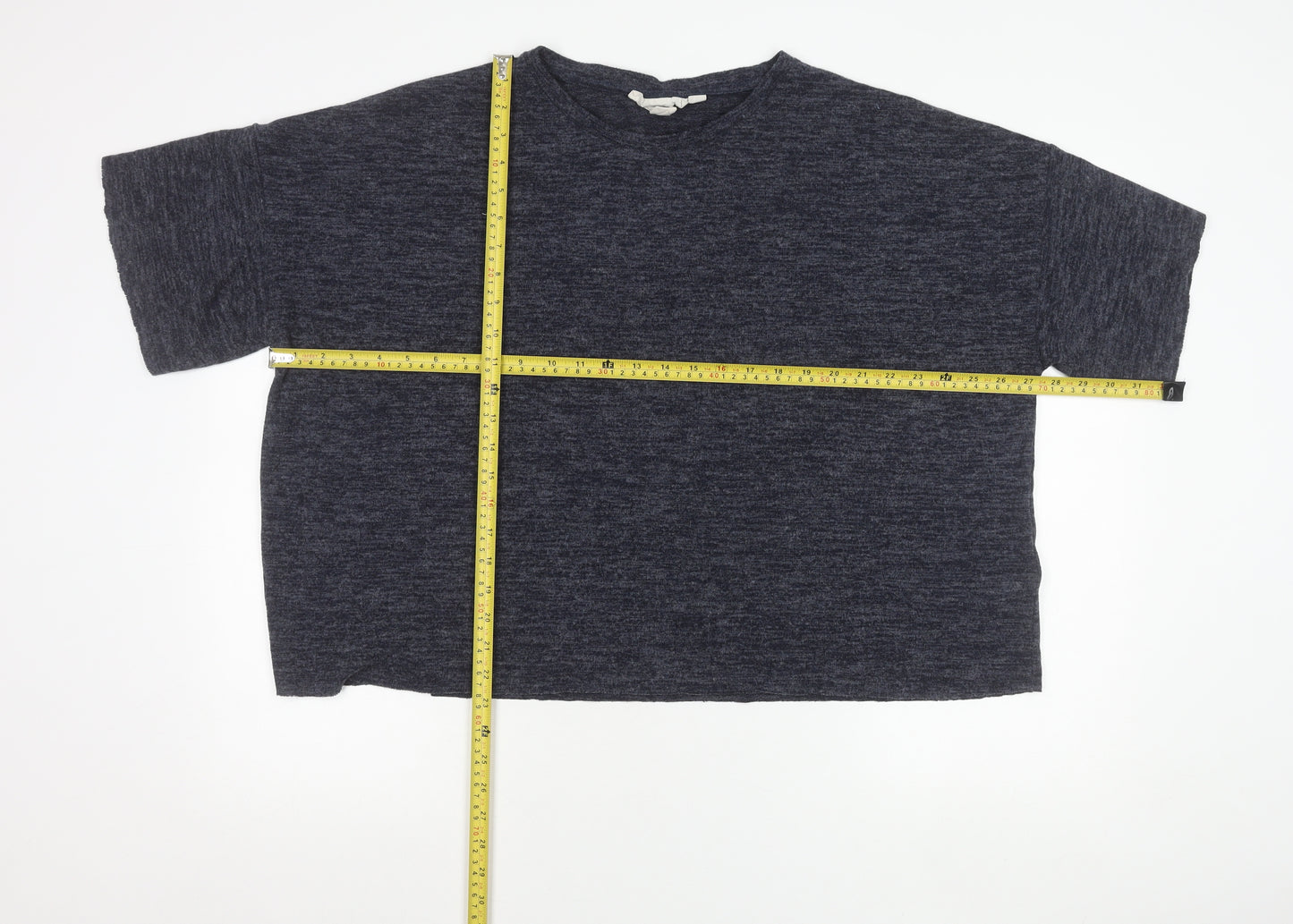 ZARA Women Blue Cropped Relaxed Fit Jersey T-Shirt Size L