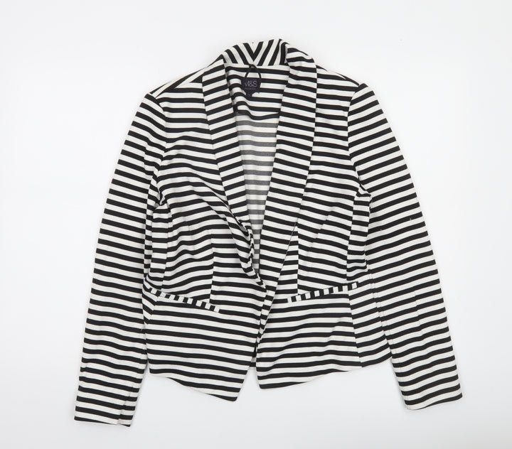 Marks and Spencer Women Black White Striped Blazer Size 14