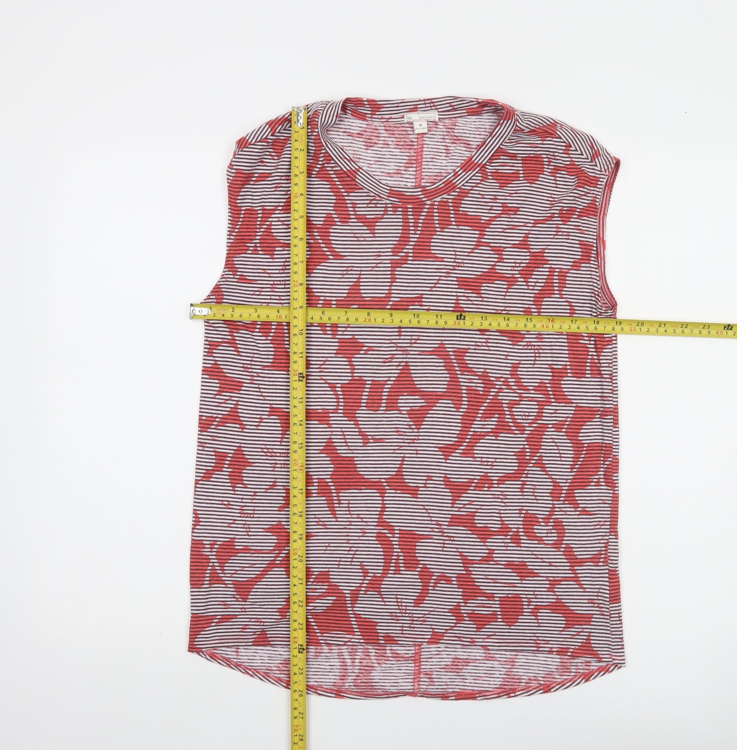Gap Women Red Floral Striped Sleeveless Tank Top M