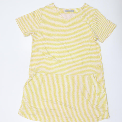 Two Danes Womens Yellow Striped V-Neck Tunic T-Shirt M