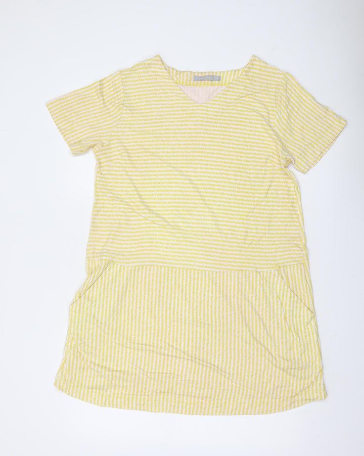 Two Danes Womens Yellow Striped V-Neck Tunic T-Shirt M
