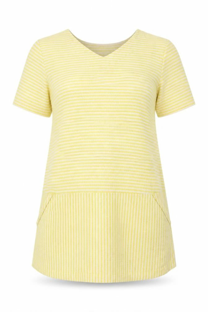 Two Danes Womens Yellow Striped V-Neck Tunic T-Shirt M