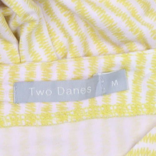 Two Danes Womens Yellow Striped V-Neck Tunic T-Shirt M