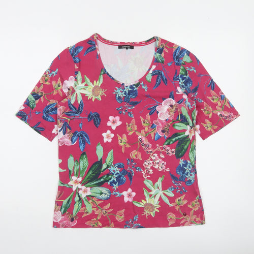 Olsen Women Floral Pink Short Sleeve T-Shirt Size 12 Cotton Blend