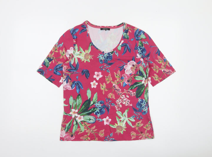 Olsen Women Floral Pink Short Sleeve T-Shirt Size 12 Cotton Blend