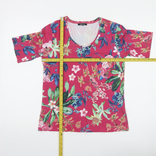 Olsen Women Floral Pink Short Sleeve T-Shirt Size 12 Cotton Blend