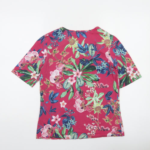 Olsen Women Floral Pink Short Sleeve T-Shirt Size 12 Cotton Blend