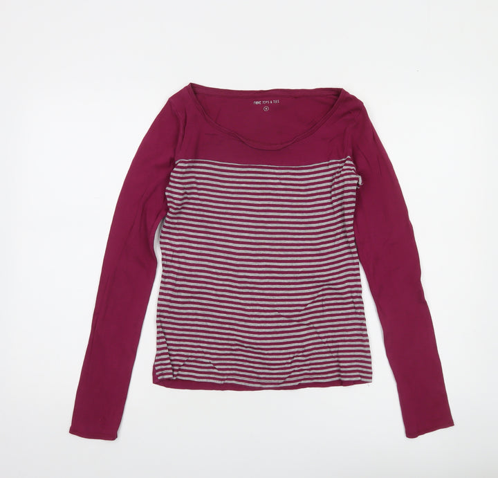 Next Women Purple Striped Long Sleeve Cotton T-Shirt Size 6