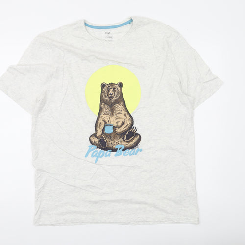 Marks and Spencer Men's Grey L Papa Bear Lounge Pyjama Top Loungewear