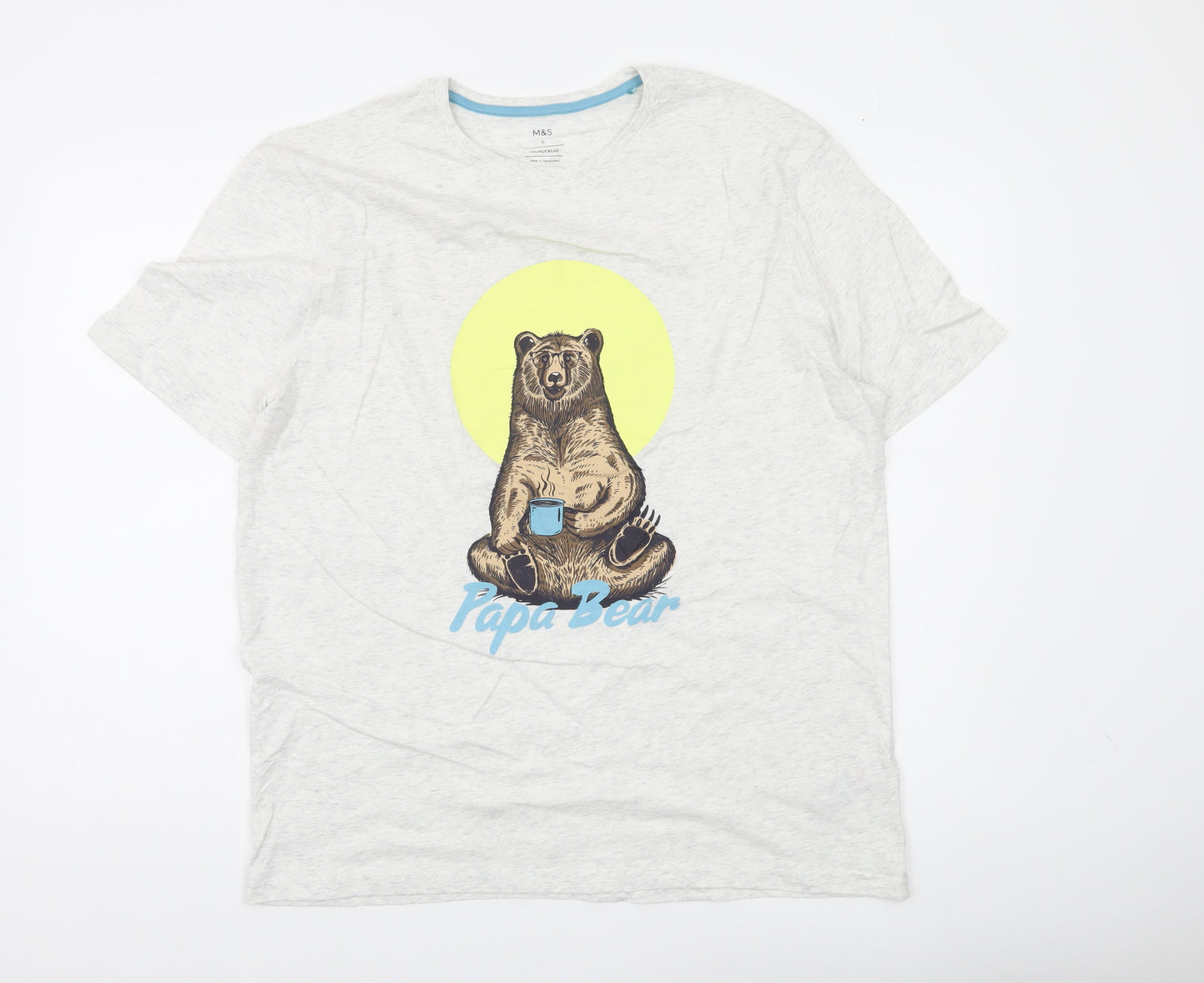 Marks and Spencer Men's Grey L Papa Bear Lounge Pyjama Top Loungewear