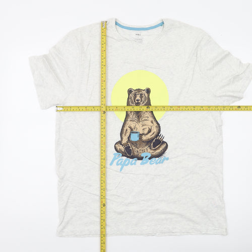 Marks and Spencer Men's Grey L Papa Bear Lounge Pyjama Top Loungewear