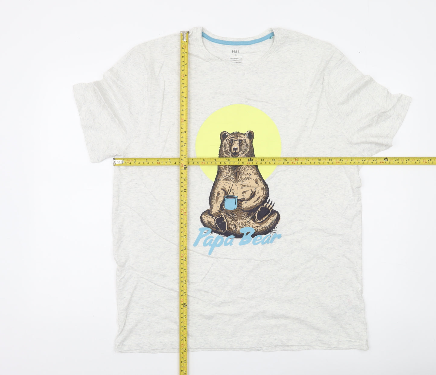 Marks and Spencer Men's Grey L Papa Bear Lounge Pyjama Top Loungewear