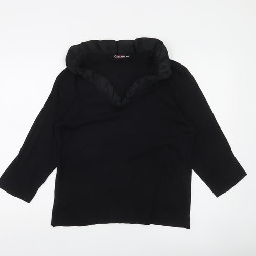 Cassani Women’s Black Tunic Blouse Size 16 Ruffle V-Neck 3/4 Sleeve