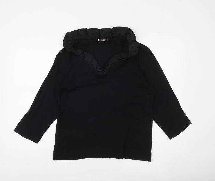 Cassani Women’s Black Tunic Blouse Size 16 Ruffle V-Neck 3/4 Sleeve