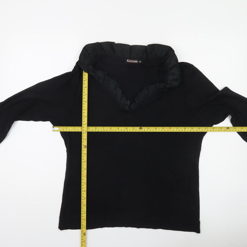 Cassani Women’s Black Tunic Blouse Size 16 Ruffle V-Neck 3/4 Sleeve