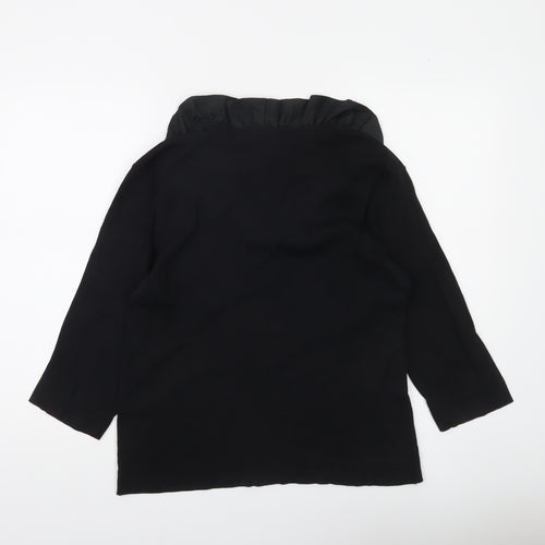 Cassani Women’s Black Tunic Blouse Size 16 Ruffle V-Neck 3/4 Sleeve