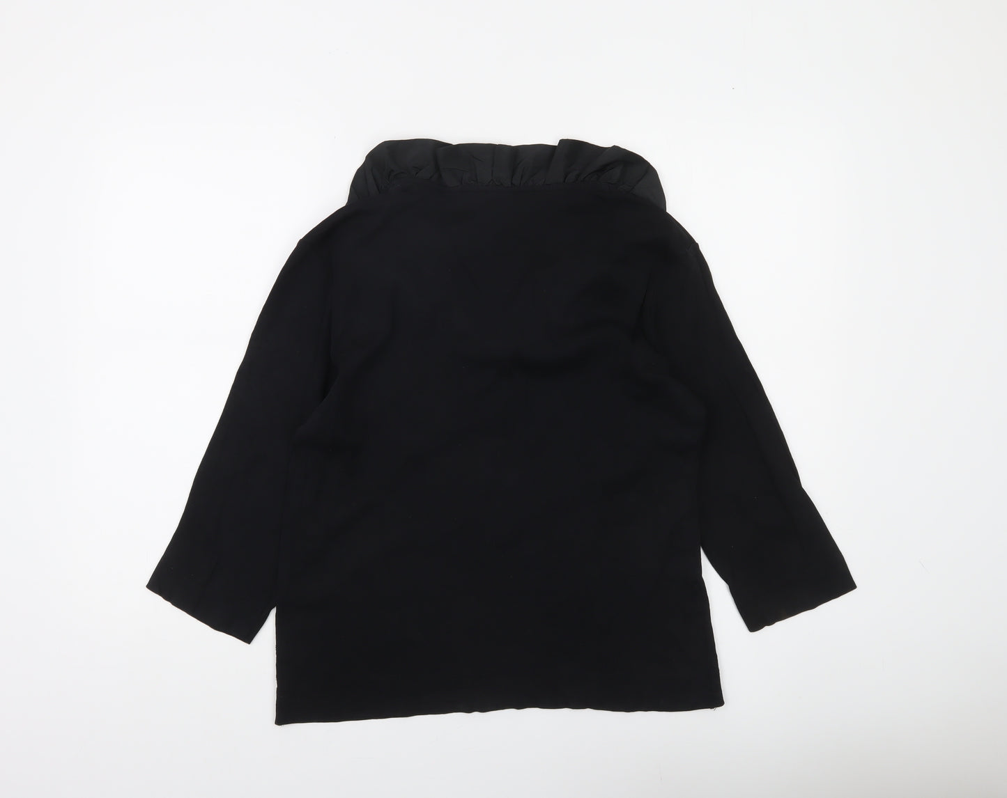 Cassani Women’s Black Tunic Blouse Size 16 Ruffle V-Neck 3/4 Sleeve