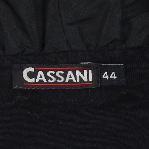 Cassani Women’s Black Tunic Blouse Size 16 Ruffle V-Neck 3/4 Sleeve