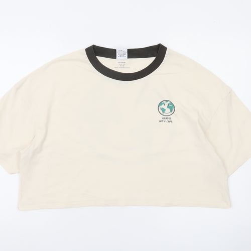 Cotton On Women Ivory Cropped Smiley T-Shirt Size M
