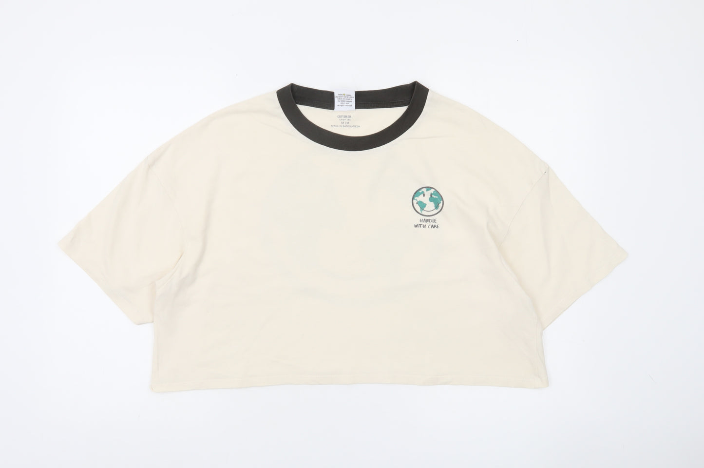 Cotton On Women Ivory Cropped Smiley T-Shirt Size M