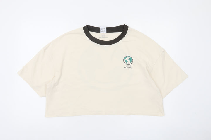 Cotton On Women Ivory Cropped Smiley T-Shirt Size M
