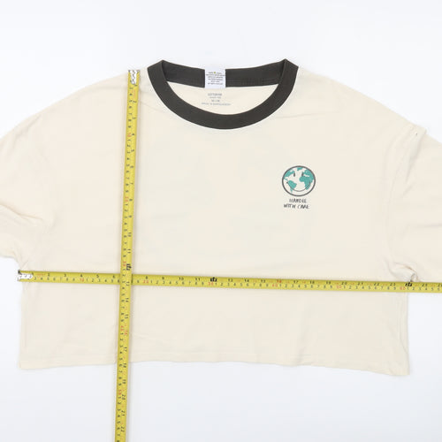 Cotton On Women Ivory Cropped Smiley T-Shirt Size M