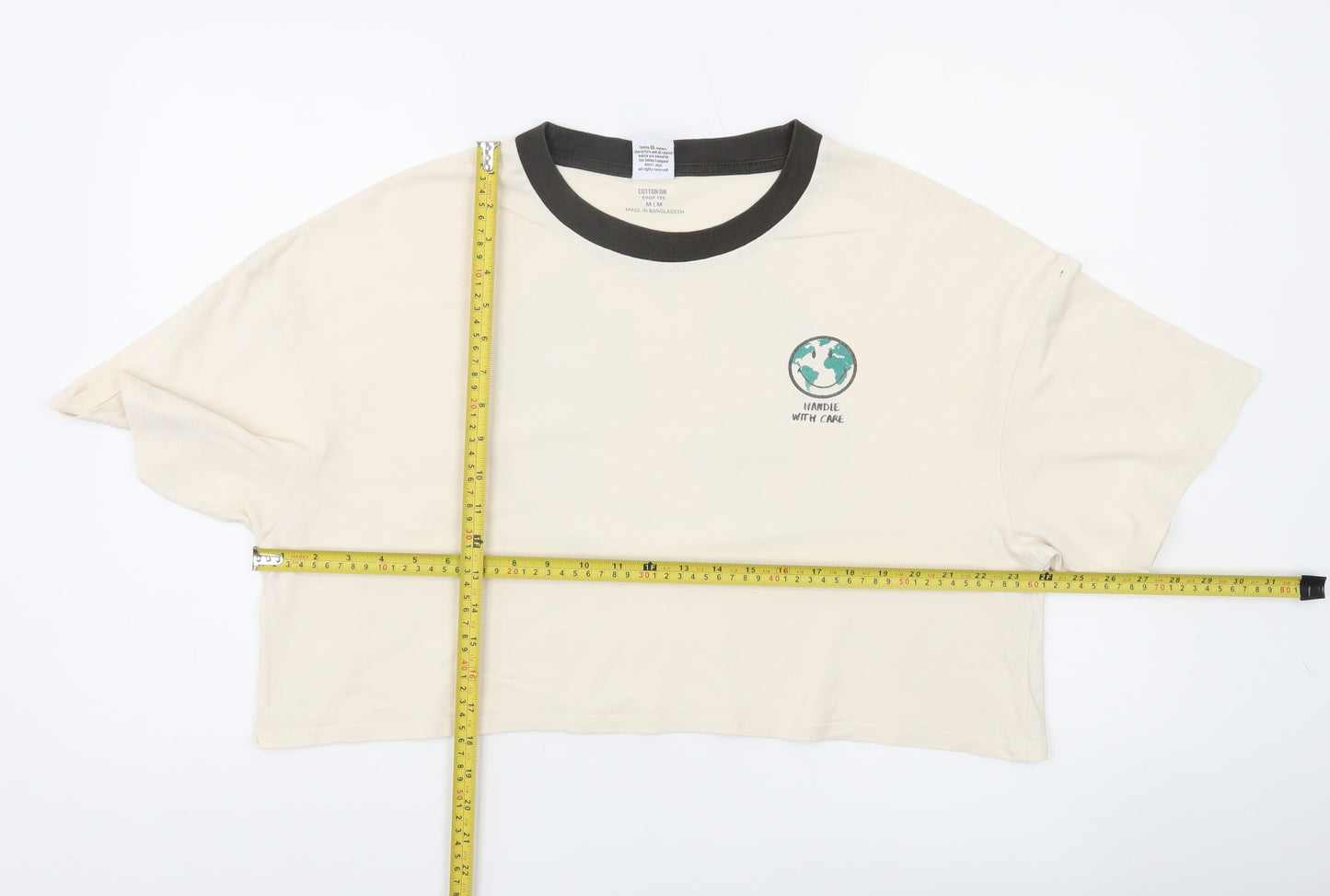 Cotton On Women Ivory Cropped Smiley T-Shirt Size M