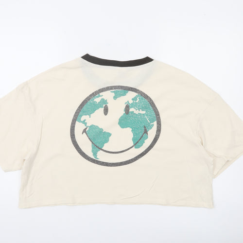 Cotton On Women Ivory Cropped Smiley T-Shirt Size M