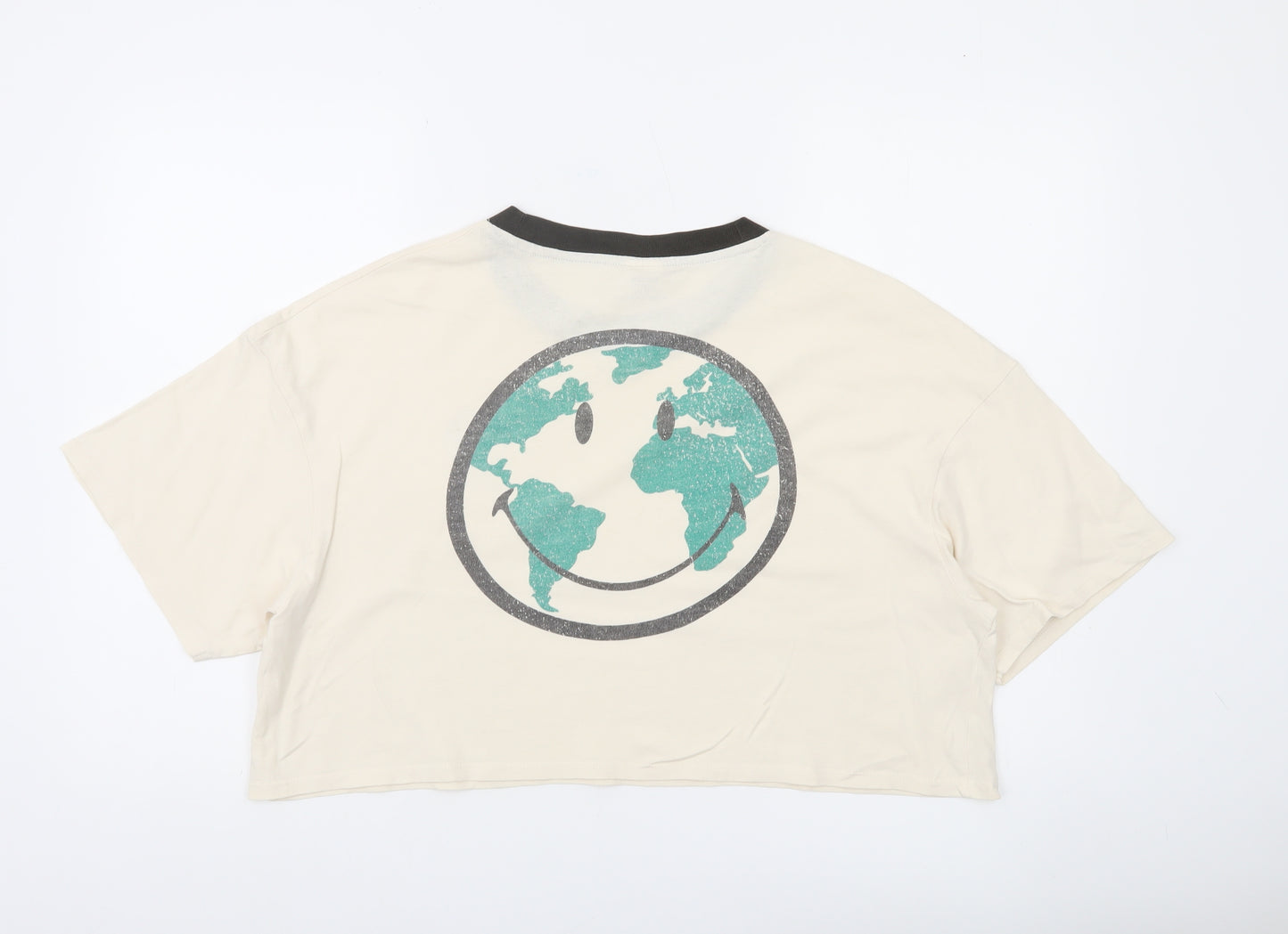 Cotton On Women Ivory Cropped Smiley T-Shirt Size M