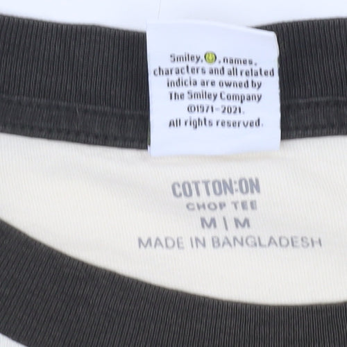Cotton On Women Ivory Cropped Smiley T-Shirt Size M