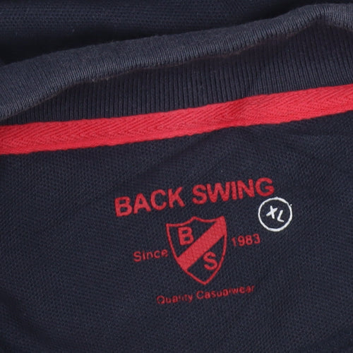 Back Swing Men's Blue Polo Shirt XL Cotton Blend Casual Top
