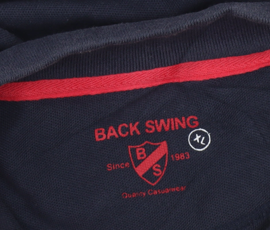 Back Swing Men's Blue Polo Shirt XL Cotton Blend Casual Top