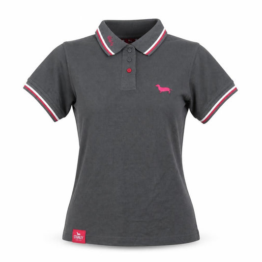 Front view of Stanley Vitality women’s grey polo shirt, size M, short sleeve casual top