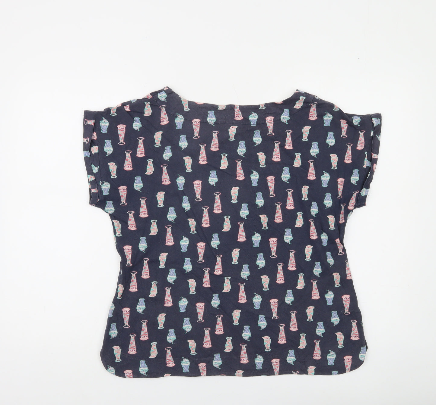 Weird Fish Women's Blue Vase Print Cotton T-Shirt Size 12