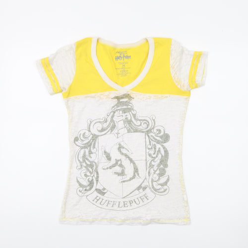 Harry Potter Hufflepuff Women’s Yellow V-Neck Slim Fit T-Shirt M