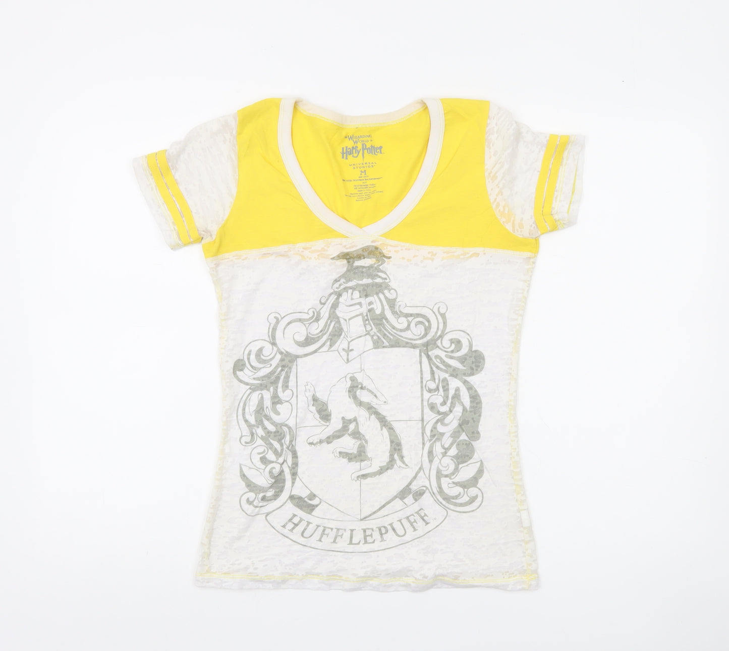 Harry Potter Hufflepuff Women’s Yellow V-Neck Slim Fit T-Shirt M