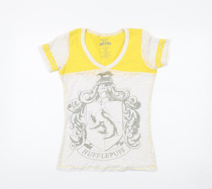 Harry Potter Hufflepuff Women’s Yellow V-Neck Slim Fit T-Shirt M