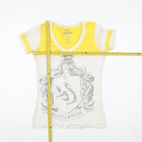 Harry Potter Hufflepuff Women’s Yellow V-Neck Slim Fit T-Shirt M